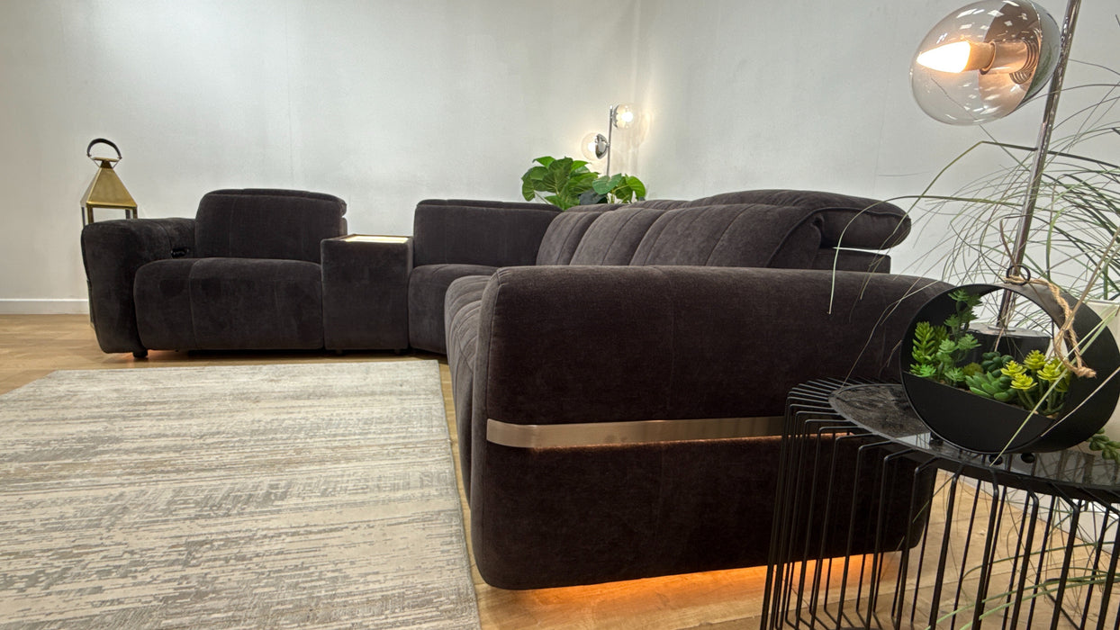 Sofology Lumiere Fabric 1.5 Console Corner 3 Power Recliner/Headrest in Relaxed Chenille Raisin