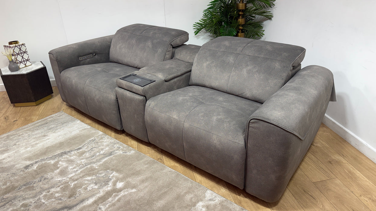Sofology Riviera Fabric 2.5 Seater Console Power Recliner/Headrest Heated Seats in Mocha