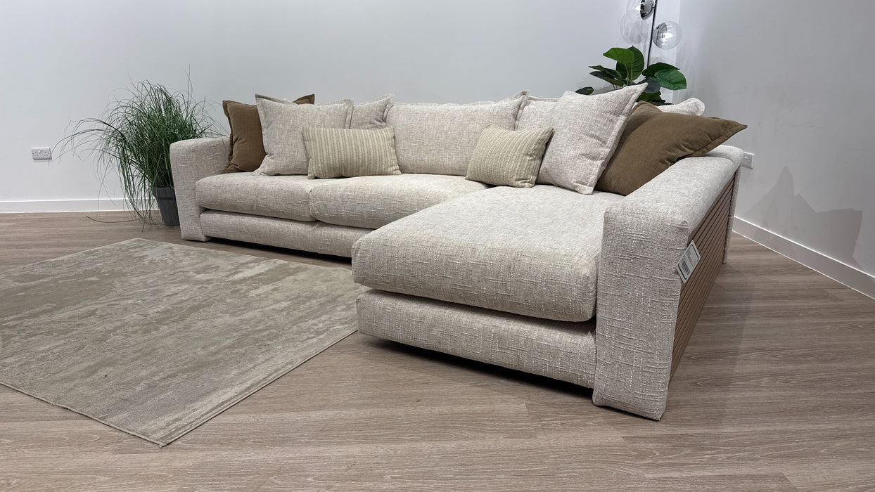 Sofology Cove Fabric Grande Chaise Light Wood Panel in Artisan Chenille Ecru Mix