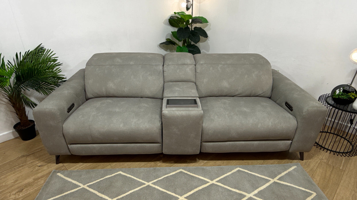Sofology Allure Fabric 2.5 Seater Screen Console Power Recliner/Headrest Heated Seats Lumbar Speakers in Lifestyle Flecked Stone