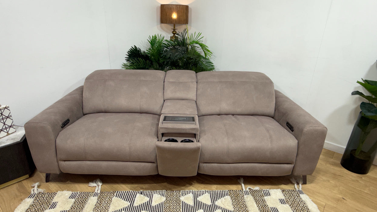 Sofology Allure Fabric 2.5 Seater Screen Console Power Recliner/Headrest Heated Seats Lumbar Speakers in Lifestyle Flecked Nutmeg
