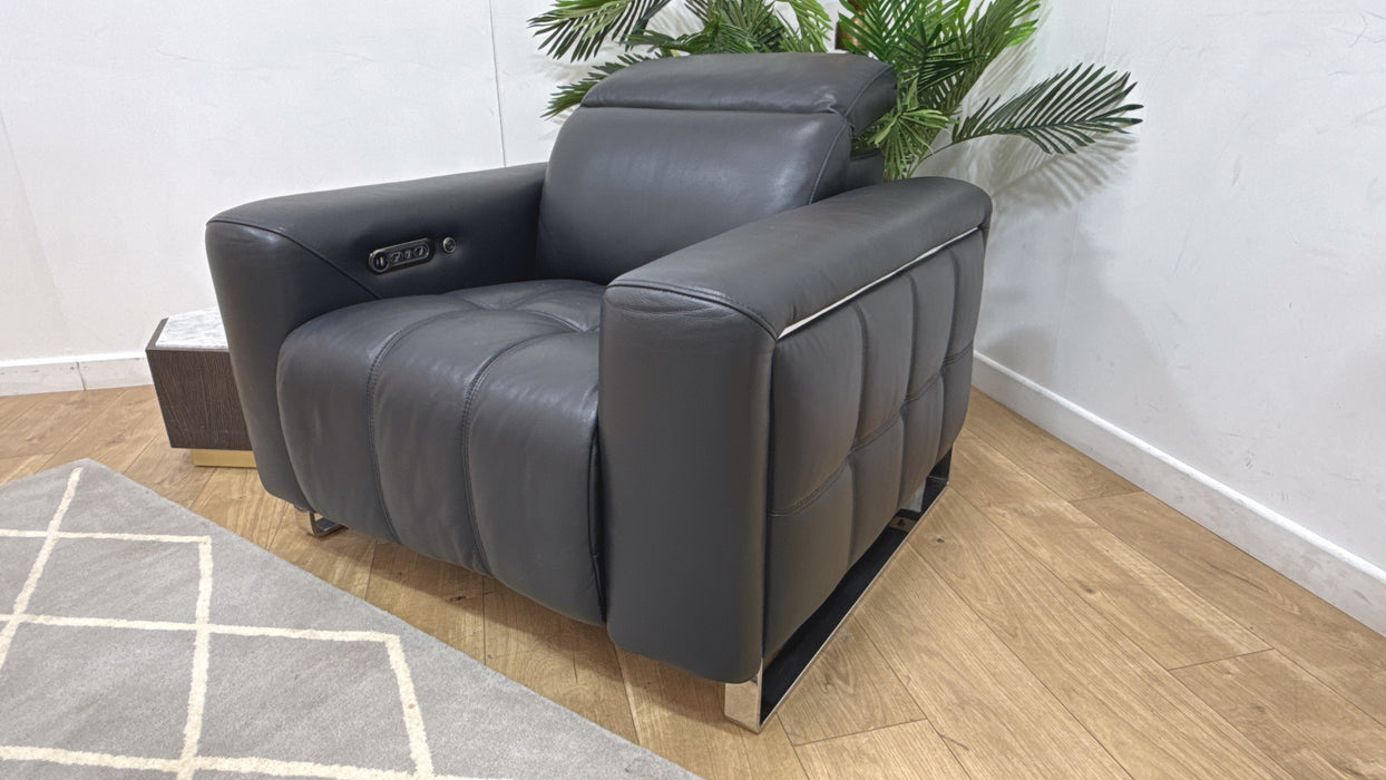 Sofology Marvella Leather Chair Power Recliner Heated Seat in Trusty Sheen Jet Black