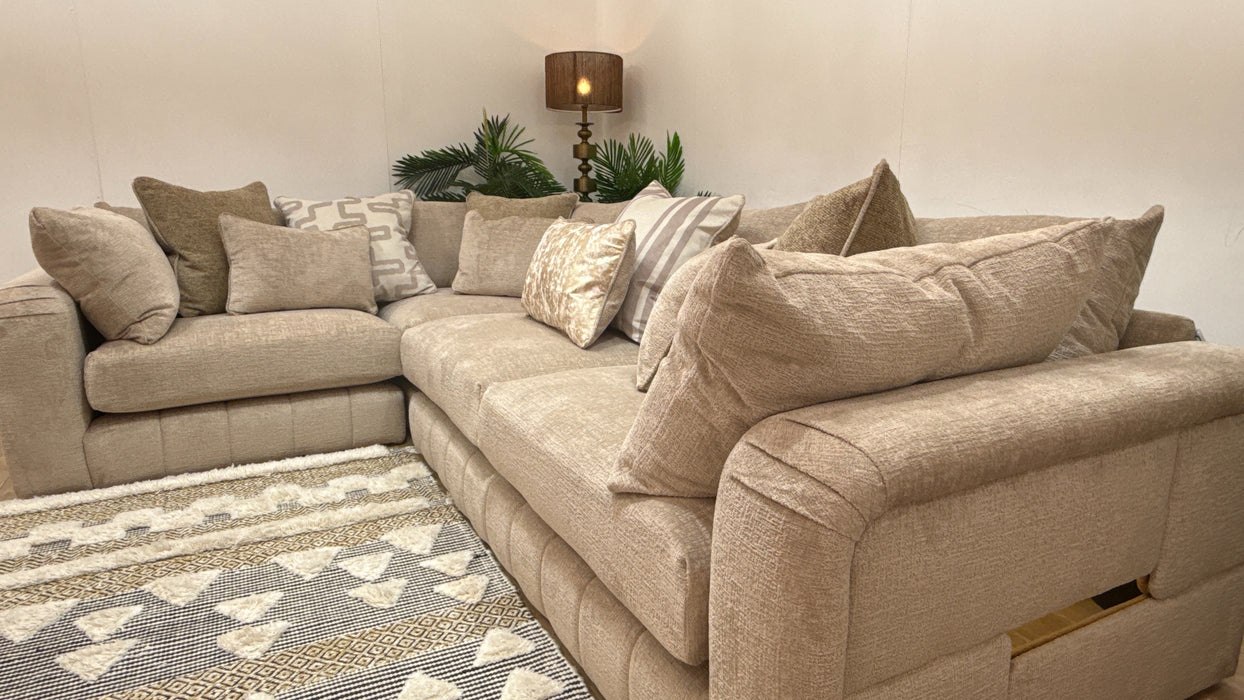Sofology Westwood Fabric 1 Corner 3 Gold Trim in Teddy Chenille Natural Mix