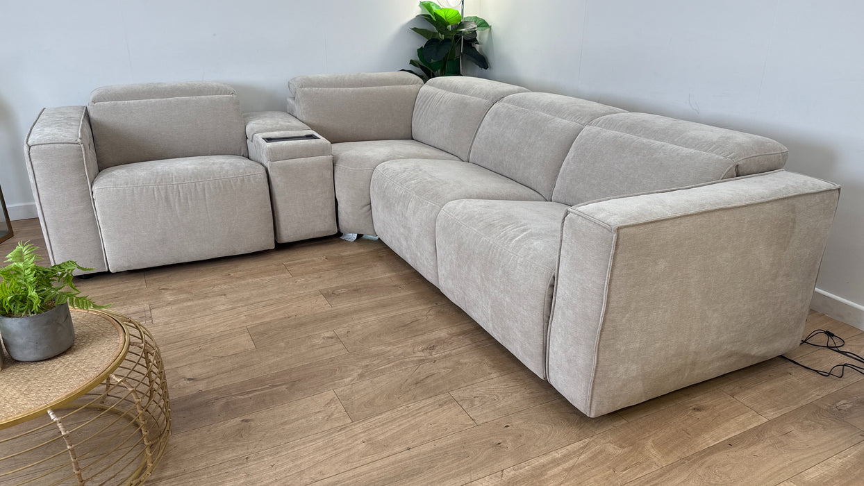 Sofology The Horizon 1.5 Corner 3 Console Recliner Sofa in Textured Chenille Stone