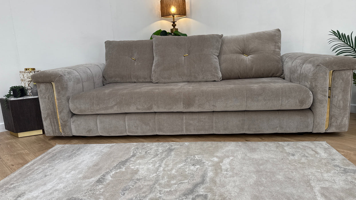 Sofology The Oscar Fabric 4 Seater Gold Trim in Fine Textured Chenille Stone Mix