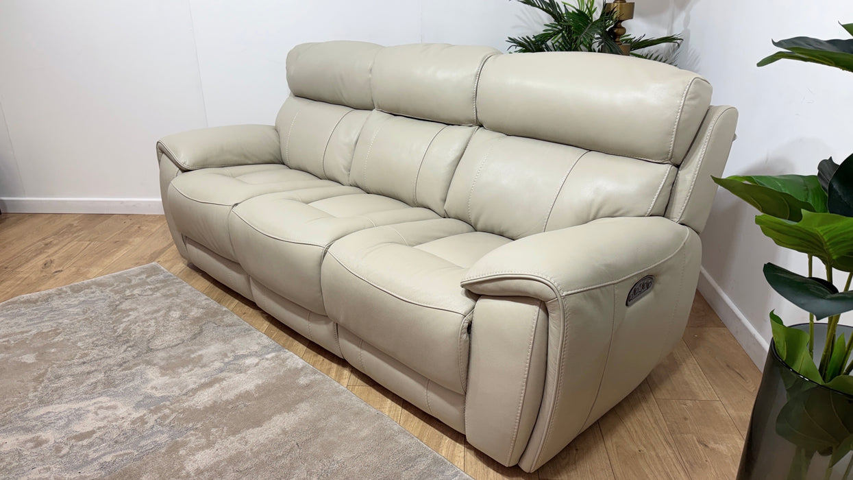 Sofology Radleigh Leather 3 Seater Power Recliner/Headrest in Trusty Soft Sheen Silver