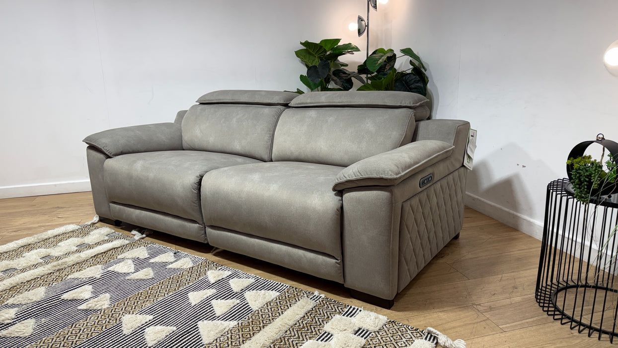 Sofology Benz Fabric 3 Seater Power Recliner/Headrest in Lifestyle Flecked Stone
