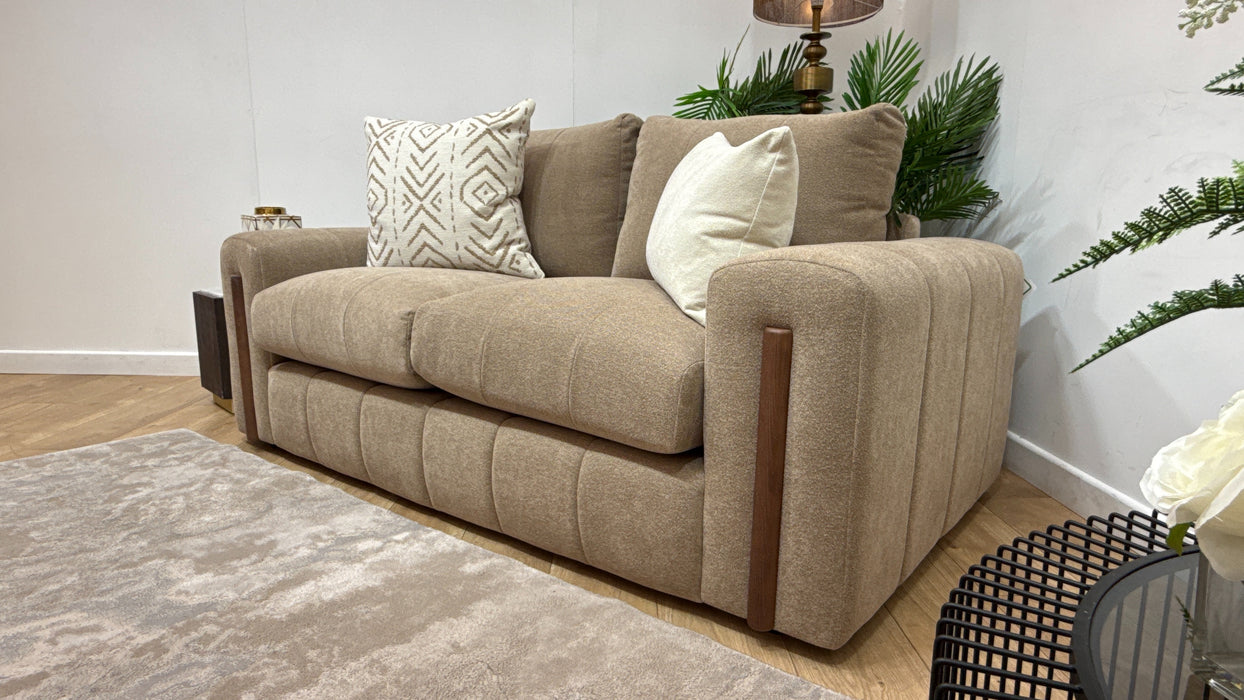 Sofology Soho Fabric 2 Seater Dark Wood Trim in Micro Boucle Mink/Natural Mix