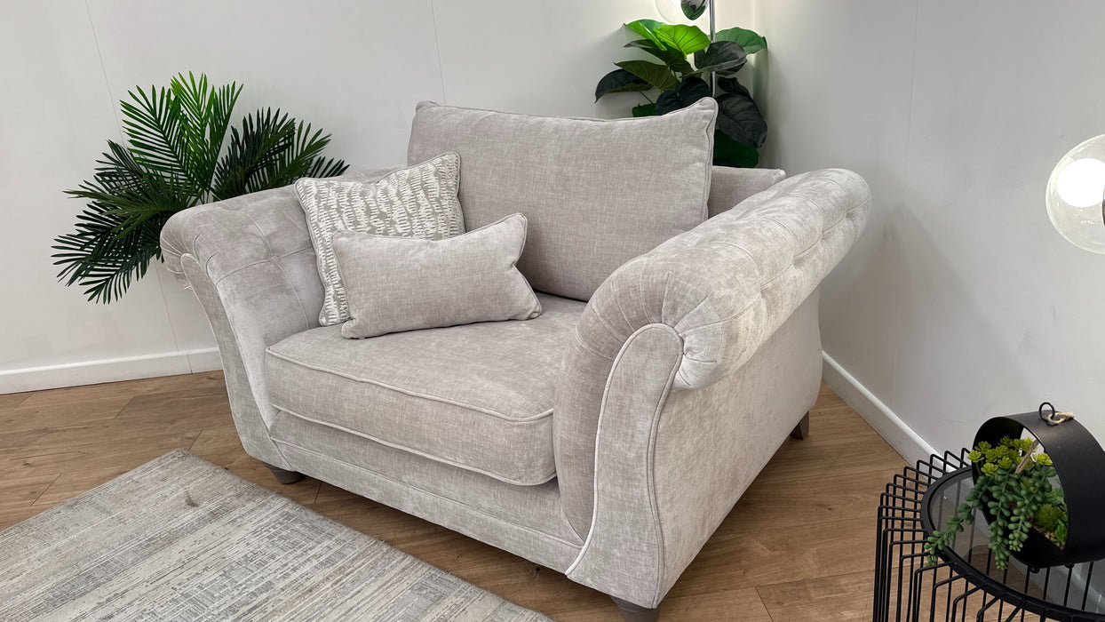 Sofology Highgrove Fabric Loveseat Full Back Feather Flex inLuxe Chenille Oyster