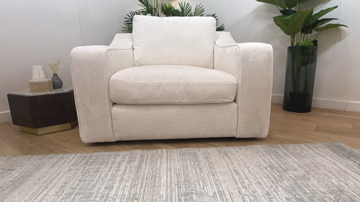 Sofology Bellagio Accent Chair Reversible Feather Flex Seat in Chunky Luxe Chenille Snow