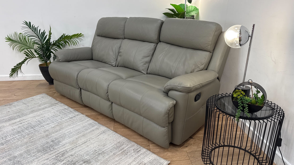 Sofology Gracie Leather 3 Seater Manual Recliner in Trusty Sheen New Club Grey
