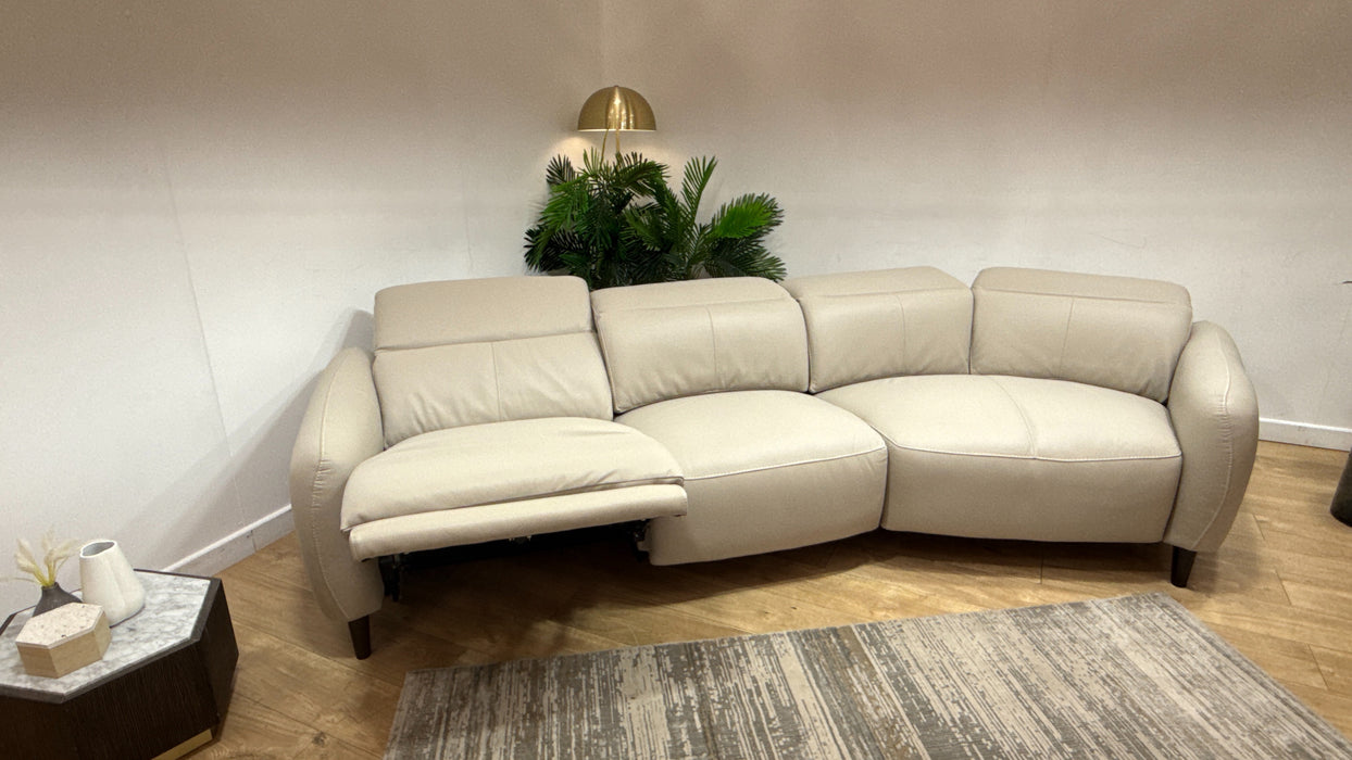 Sofology Larsen Leather 4 Seater Asymmetrical Power Recliner/Headrest In Trusty Matt Stone