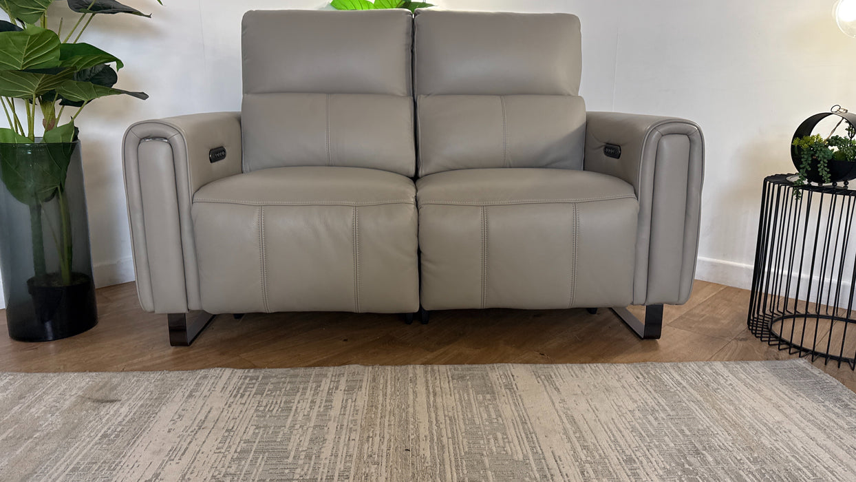 Sofology The Ravello Leather 2 Seater Power Recliner/Headrest Lumbar Support in Trusty Embossed Light Grey