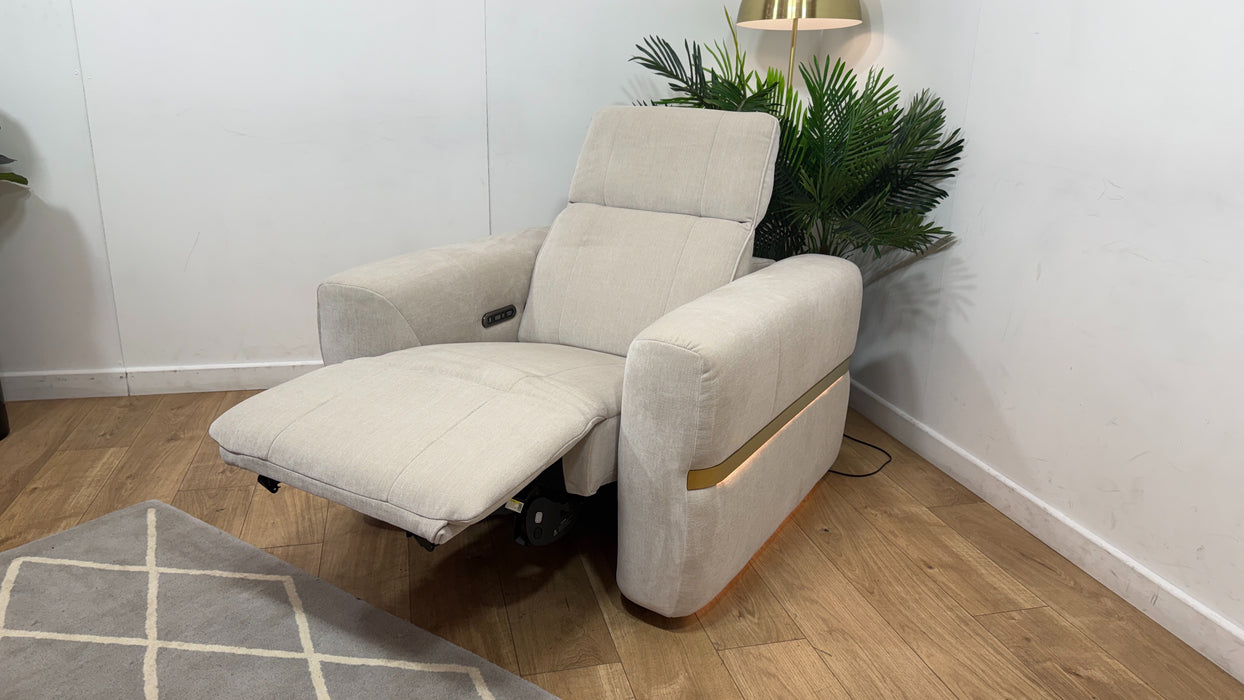 Sofology Lumiere Fabric Chair Power Recliner/Headrest in Relaxed Chenille Cotton