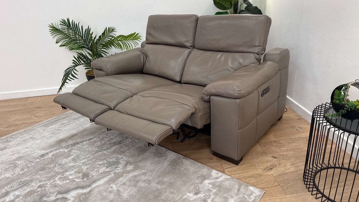 Sofology Laurence Leather 2 Seater Power Recliner/Headrest in Le Mans Taupe