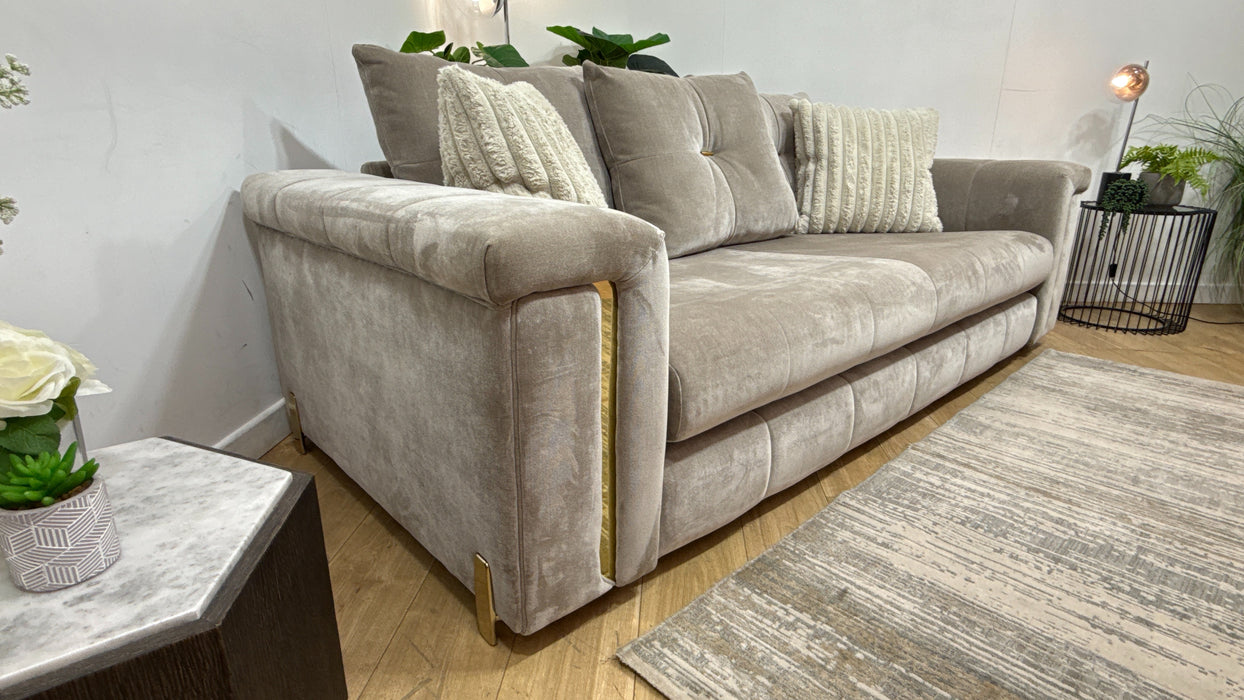 Sofology Oscar Fabric 3 Seater Gold Trim in Fine Textured Chenille Stone Mix