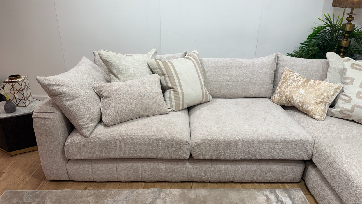 Sofology Westwood Fabric 3 Corner 1 Gold Trim in Soft Boucle Blush Mix