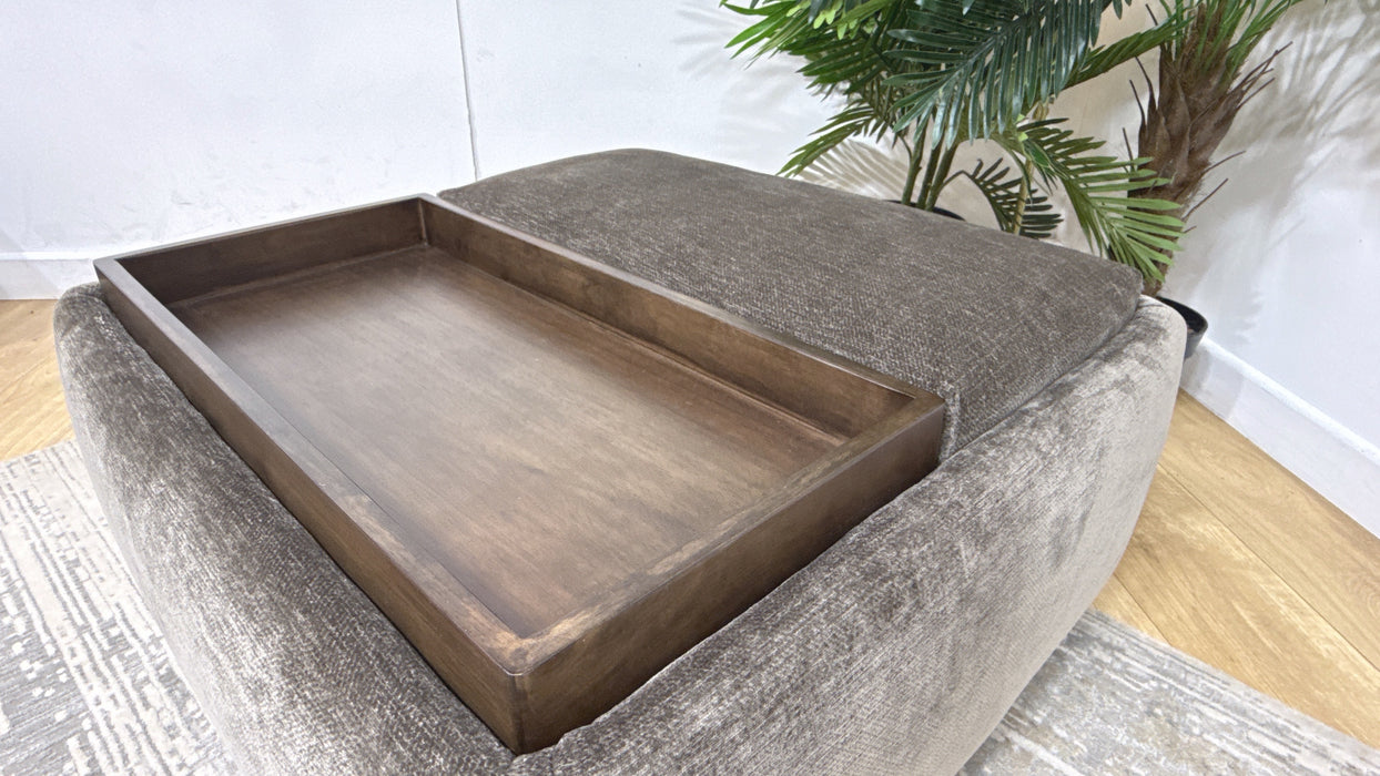 Sofology Rowen Designer Footstool in Luxury Deep-Pile Chenille Mole All Over
