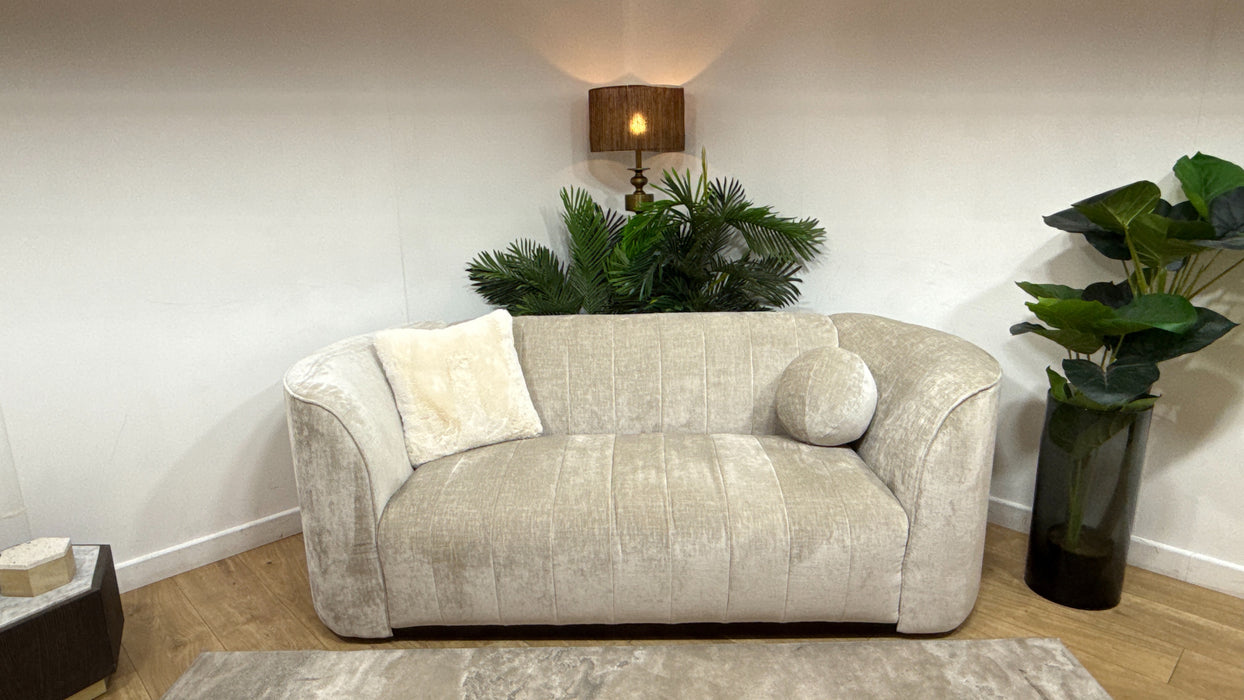 Sofology Fitzrovia Fabric 2 Seater in Luxury Chenille Linen Mix With Dark Wood Trim