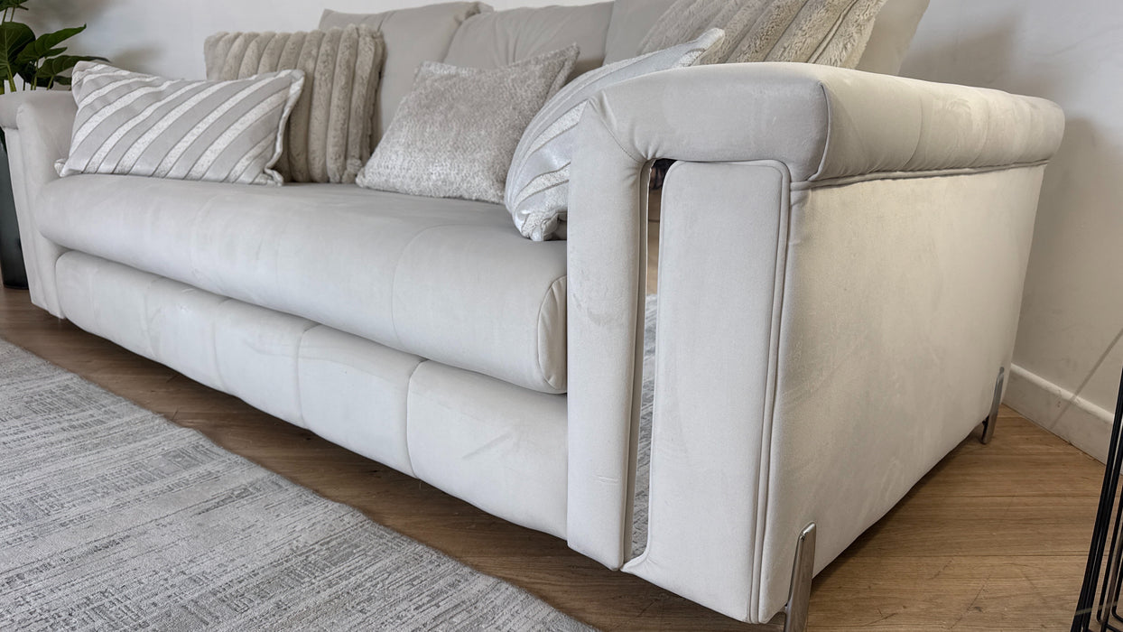 Sofology The Oscar Fabric 3 Seater with Silver Trim in Super Matt Velvet Ecru