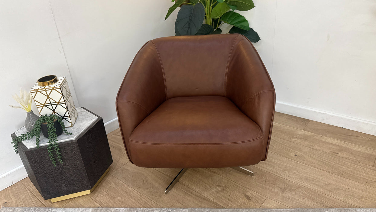 Sofology Adler Leather Swivel Chair in Relaxed Soft Brown