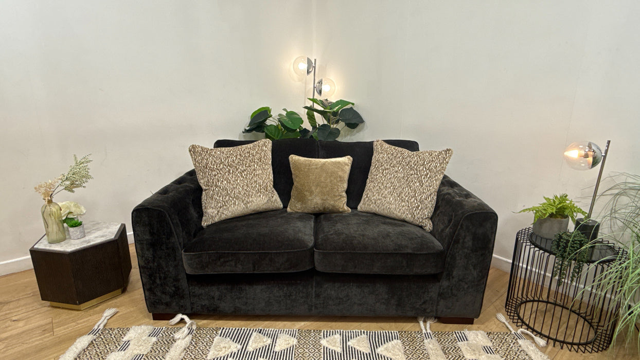 Sofology Valentina Fabric 2 Seater Foam Seats Pillow Back in Luxury Deep Pile Chenille Slate Mix