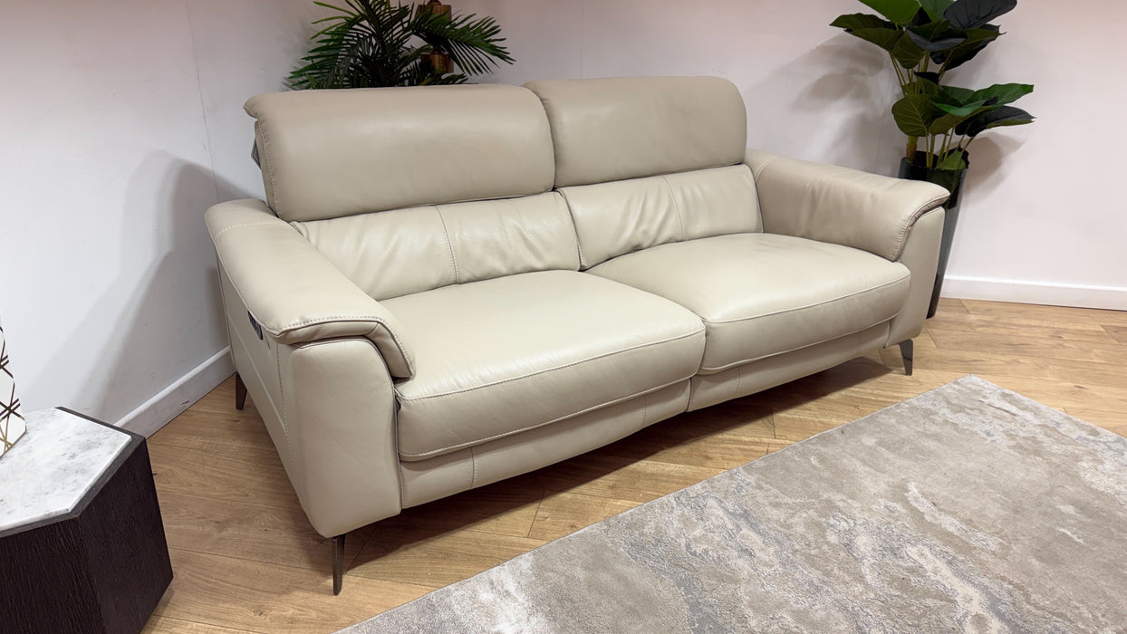 Sofology Illinois Leather 3 Seater Power Recliner/Headrest Heated Seats in Trusty Soft Sheen Silver