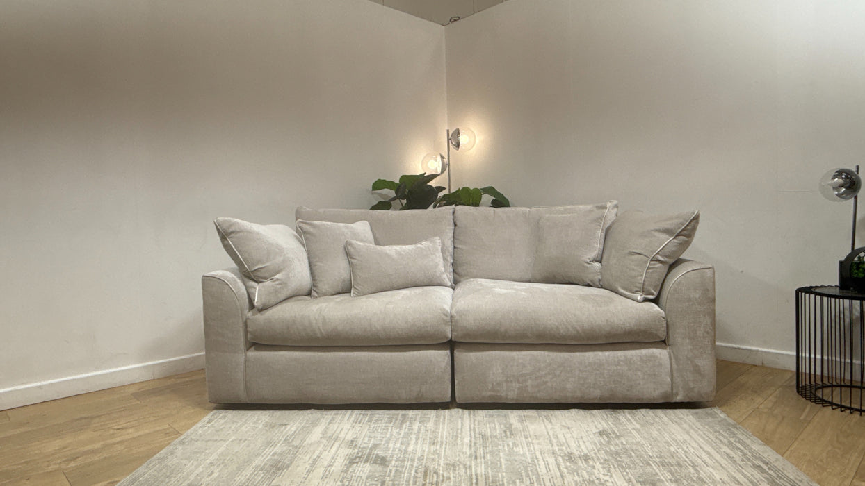 Sofology Georgio Fabric 4 Seater Split Feather Flex Seats in Luxe Chenille Oyster Mix