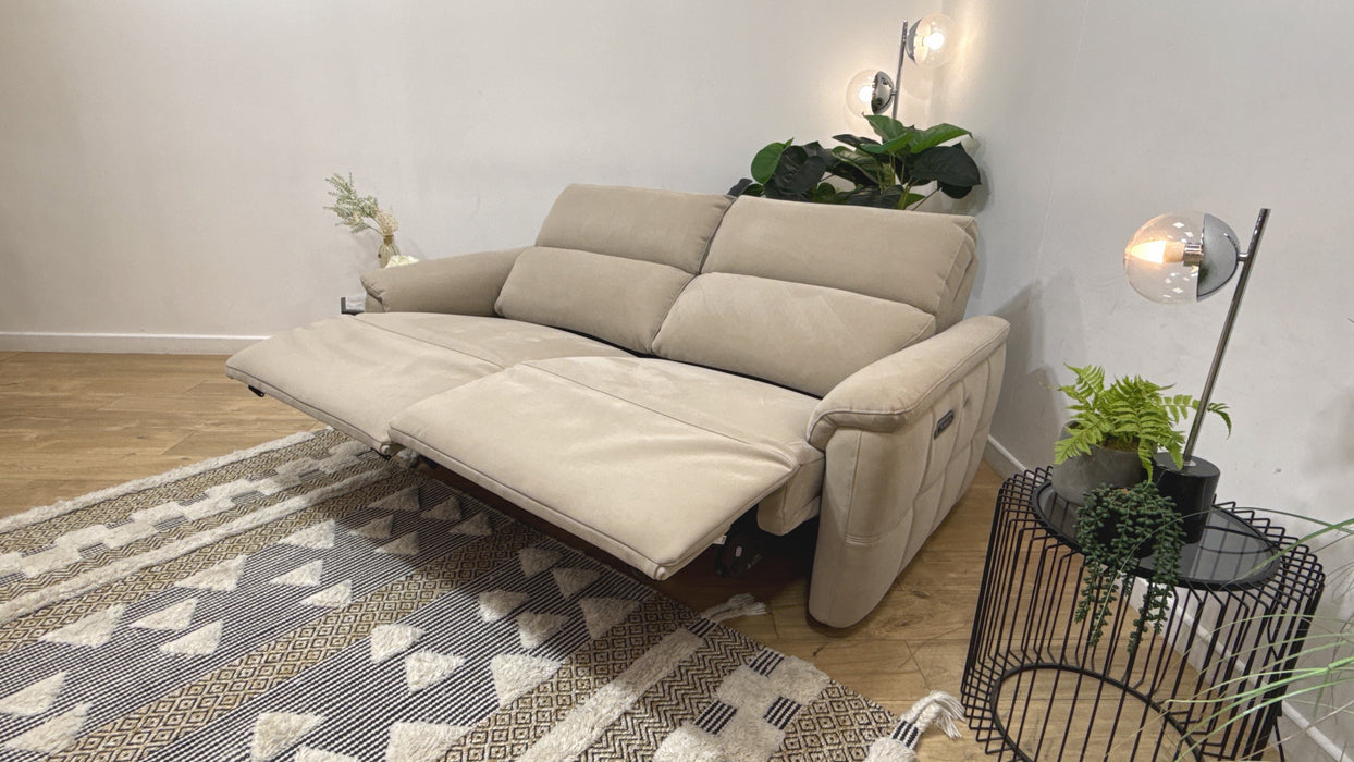 Sofology Ripley Fabric 2.5 Seater Power Recliner/Headrest Heated Seats Lumbar Support in Lifestyle Nubuck Feel Stone