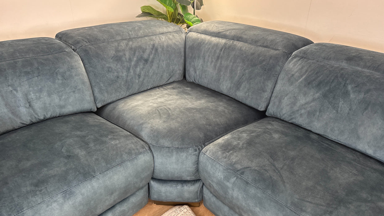 Sofology Laurence Fabric 1 Corner 3 Power Recliner/Headrest in Washed Velvet Teal