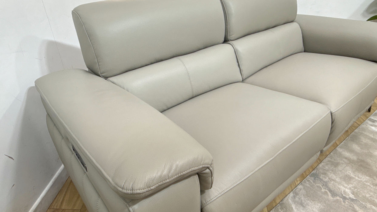 Sofology Fratelli Leather 2.5 Seater Power Recliner/Headrest in Trusty Embossed Light Grey