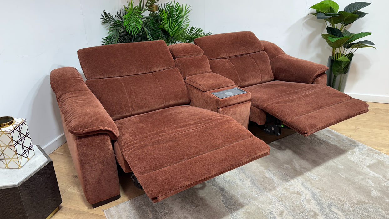 Sofology Carrera Fabric 2.5 Seater Smart Console Power Recliner/Headrest Heated Seat in Relaxed Chenille Burnt Sienna