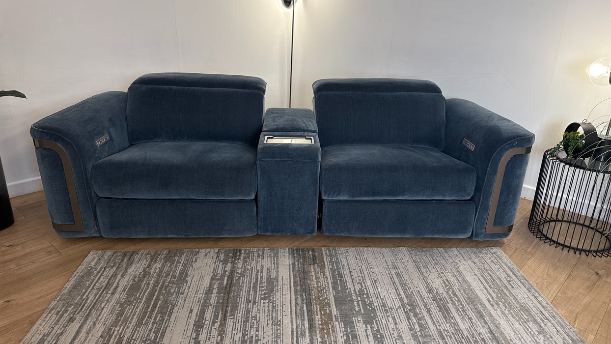 Sofology The Plaza 2.5 Seater Fabric Recliner Sofa Console in Relaxed Chenille Denim