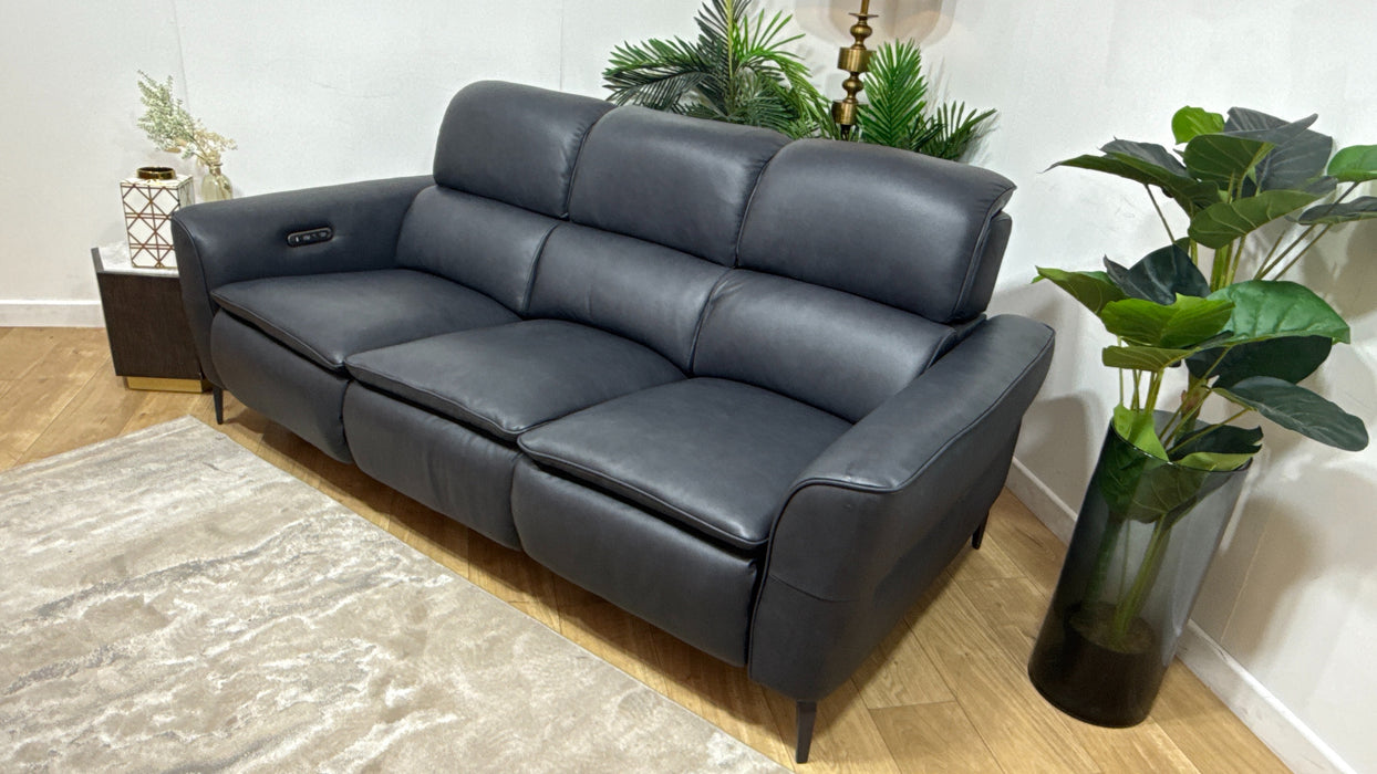 Sofology Viento Leather 3 Seater Power Recliner/Headrest in Trusty Embossed Navy