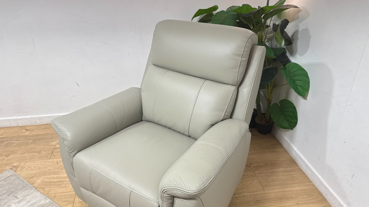 Sofology Bradie Leather Chair Power Recliner/Headrest in Trusty Embossed Light Grey