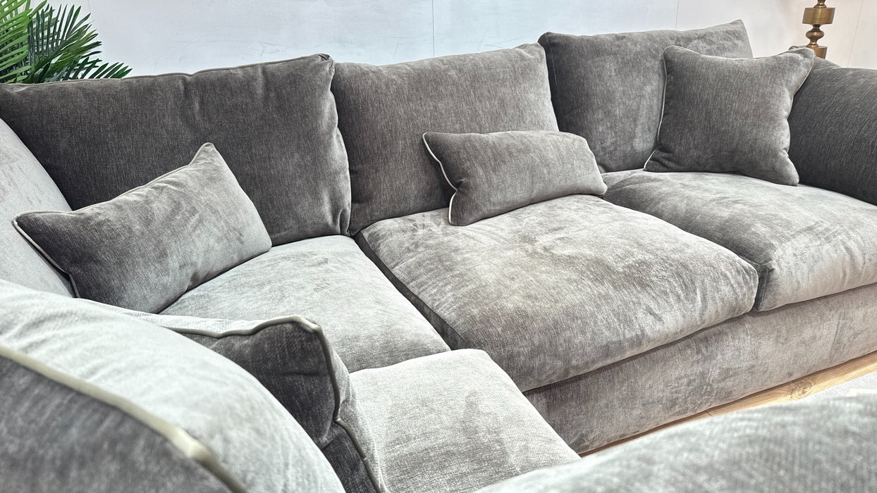Sofology Georgio Fabric 1 Corner 3 Feather Flex Seats in Luxury Deep Pile Chenille Mole Mix