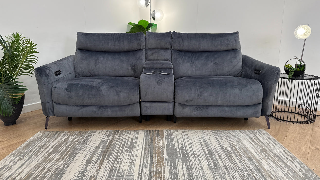 Sofology Renato Fabric 2.5 Seater Console Power Recliner Speakers in Heritage Velvet Granite