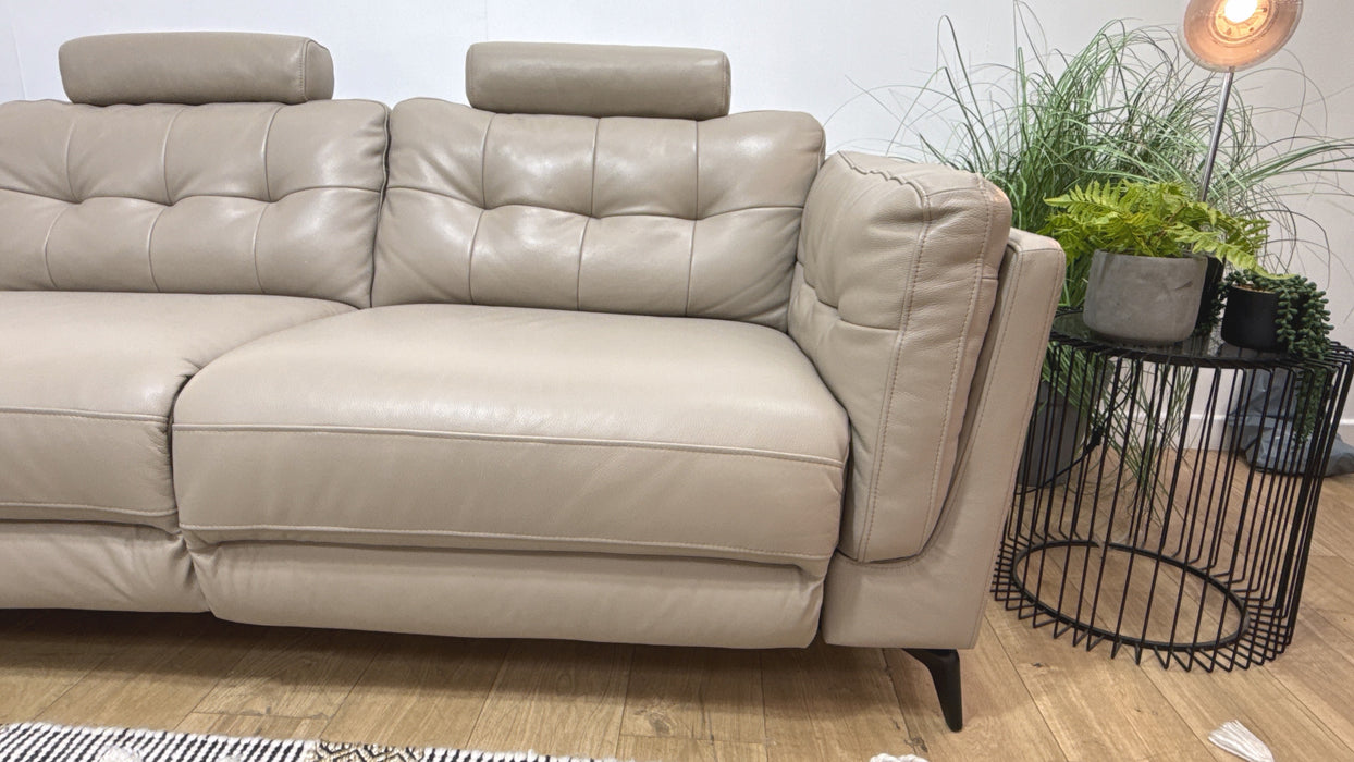 Sofology Muse Leather 1.5 Corner 3 Power Recliner Supportive Headrests in Trusty Embossed Stone