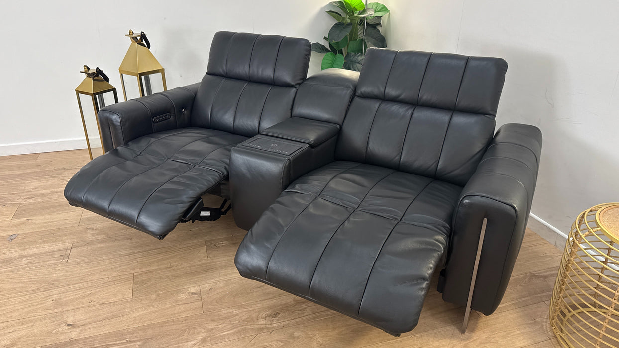 Sofology The Paramount 2.5 Seater Recliner Sofa Console in Trusty Embossed Leather Jet Black
