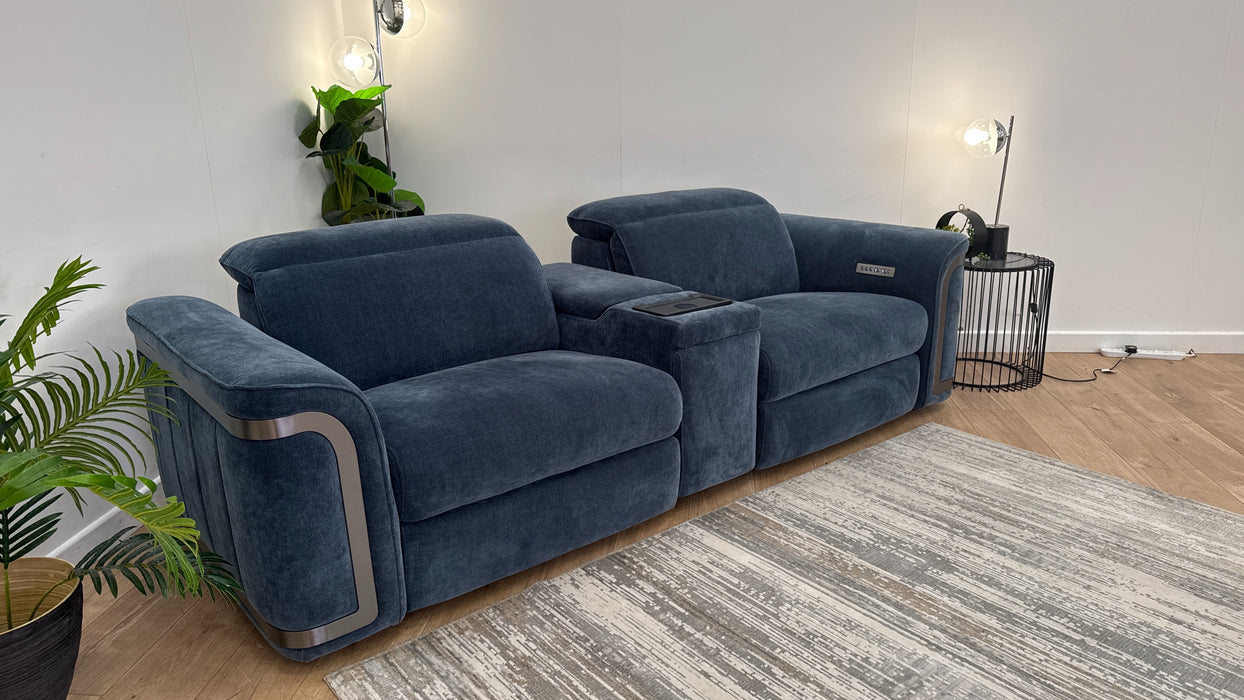 Sofology Plaza Fabric 2.5 Seater Smart Console Power Recliner in Denim