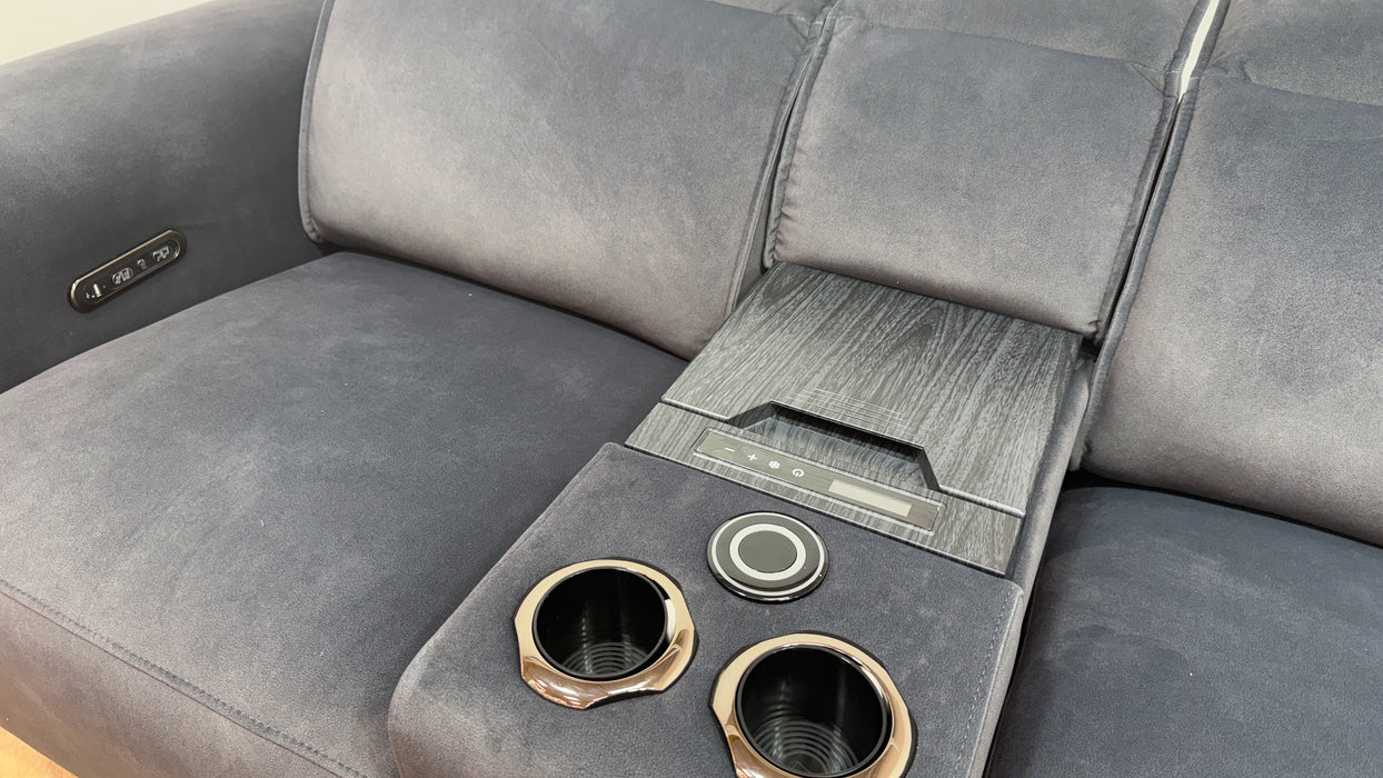 Sofology Premiere Fabric 3 Seater Compact Cinema Sofa Smart Consoles Power Recliner/Headrest x 3 in Lifestyle Flecked Anthracite