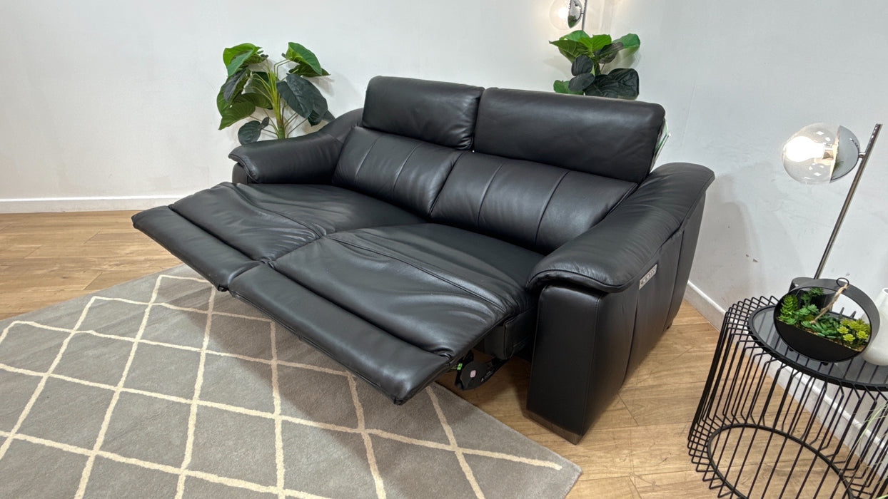 Sofology Carrera Leather 2.5 Seater Power Recliner/Headrest in Trusty Embossed Jet Black