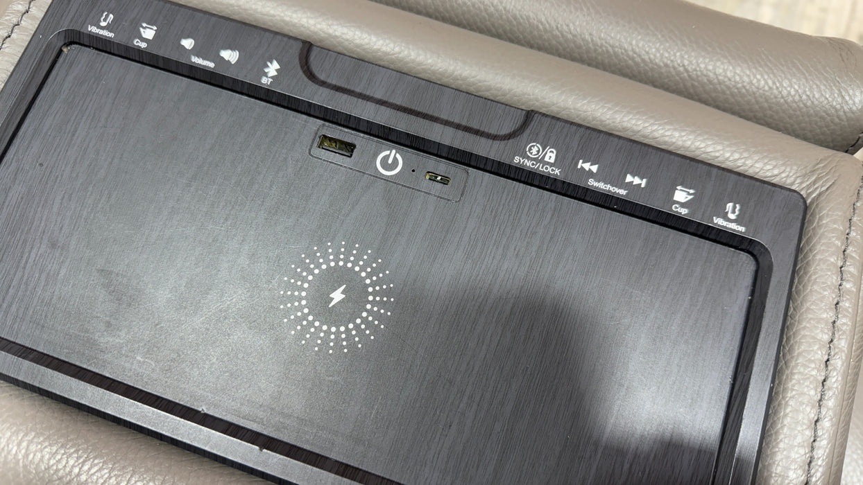 Sofology Paramount Leather 2.5 Seater Console Power Recliner/Headrest Speakers in Trusty Embossed Elephant