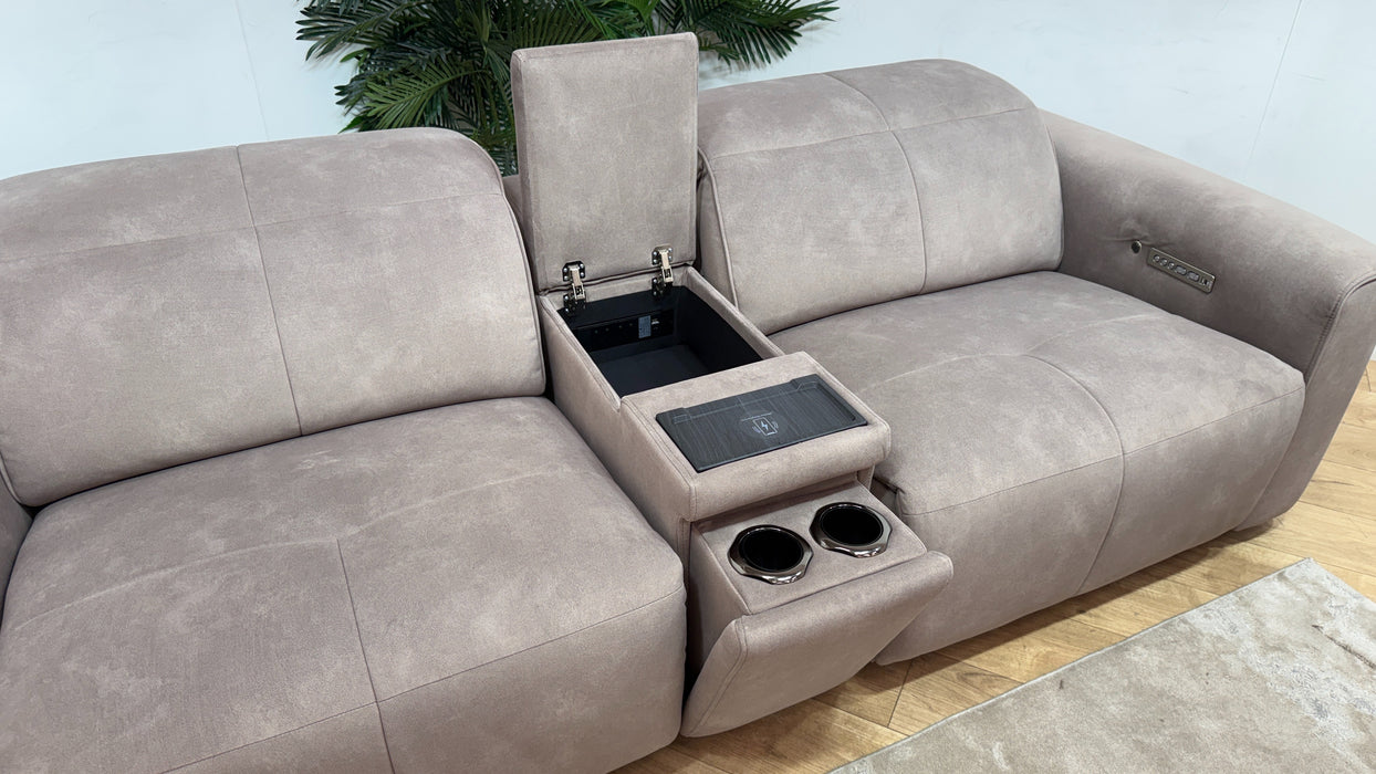 Sofology Riviera Fabric 2.5 Seater Console Power Recliner/Headrest Heated Seats in Lifestyle Flecked Nutmeg
