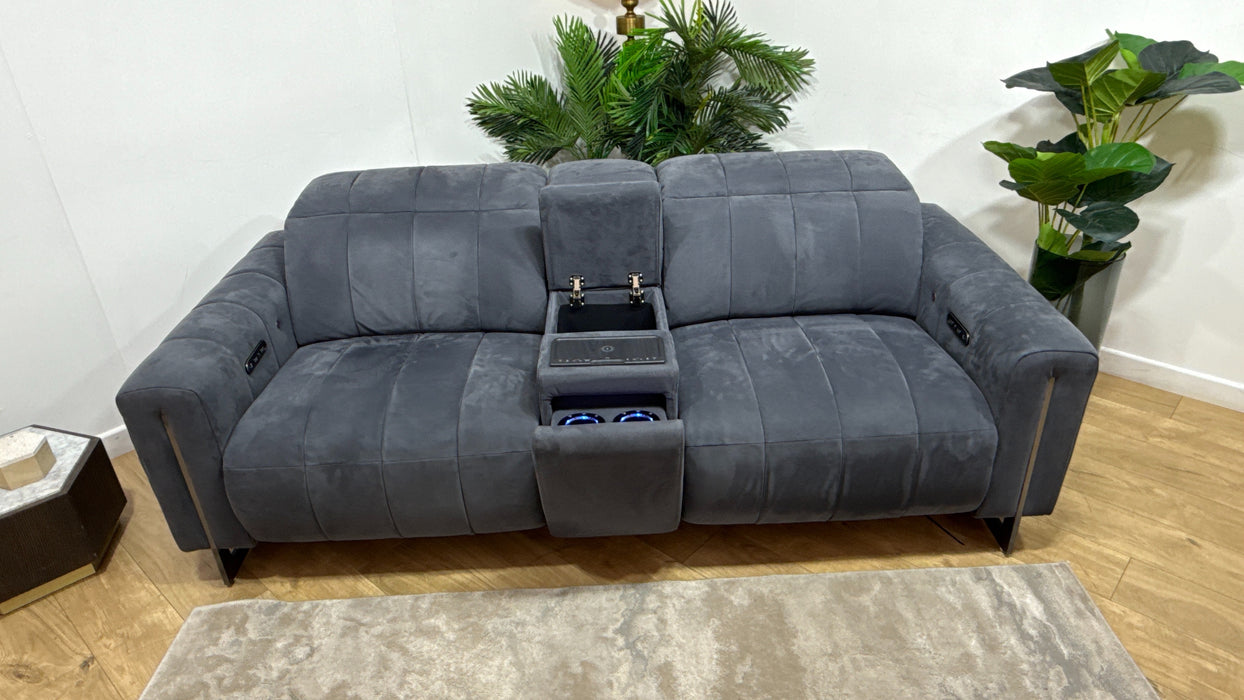 Sofology Paramount Fabric 2.5 Seater Console Power Recliner/Headrest Heated Seats Speakers in Lifestyle Nubuck Feel Charcoal