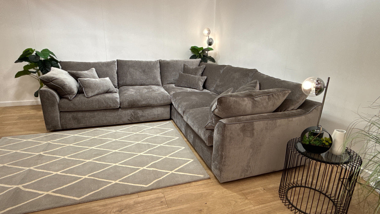 Sofology Georgio Fabric 3 Corner 3 Feather Flex Seats in Luxury Deep Pile Chenille Grey Mix