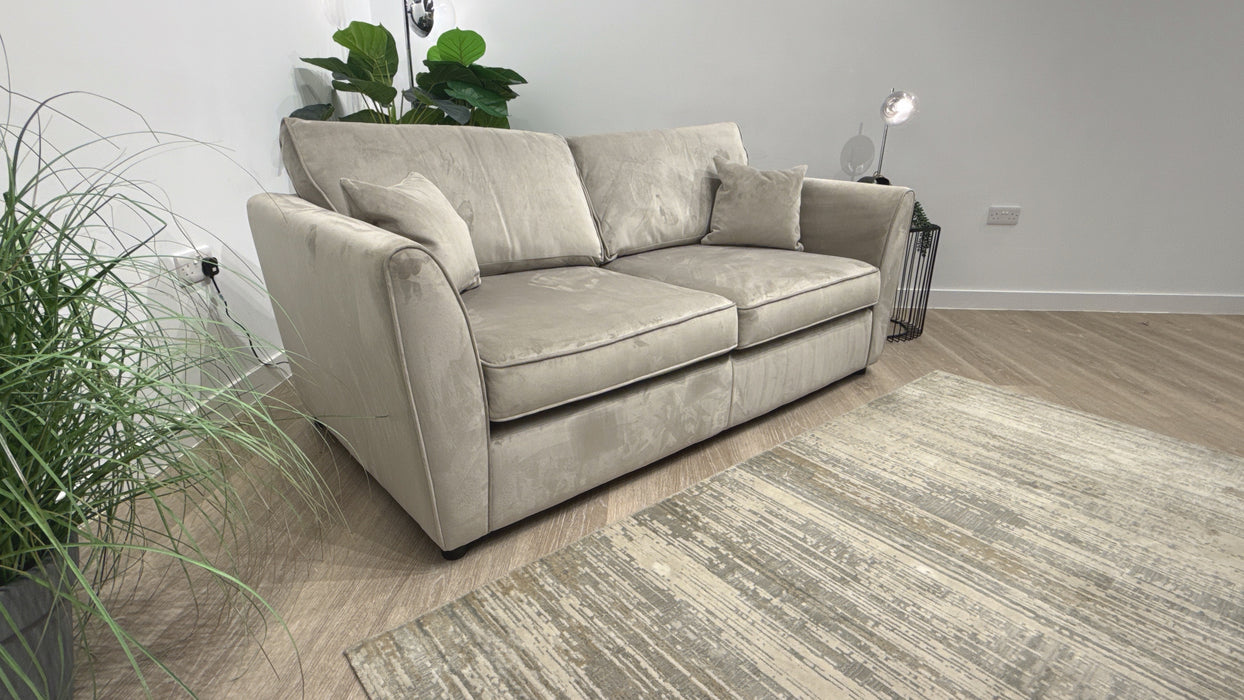 Sofology Keswick Fabric 3 Seater Sofabed Zoned Memory Foam Mattress in Deluxe Velvet Pebble