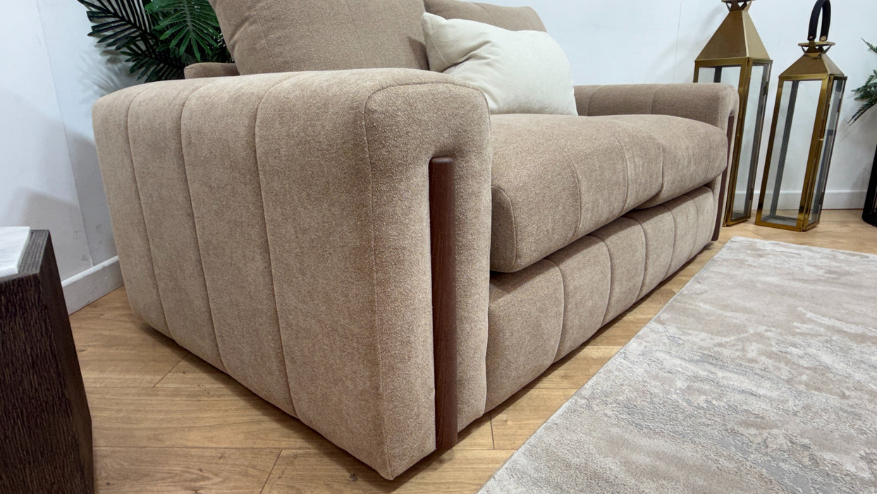 Sofology Soho Fabric 2 Seater Dark Wood Trim in Micro Boucle Mink/Natural Mix