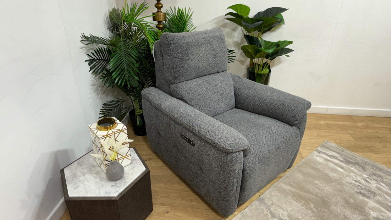 Sofology Ripley Fabric Chair Power Recliner/Headrest Heated Seat Lumbar Support in Woven Textured Charcoal