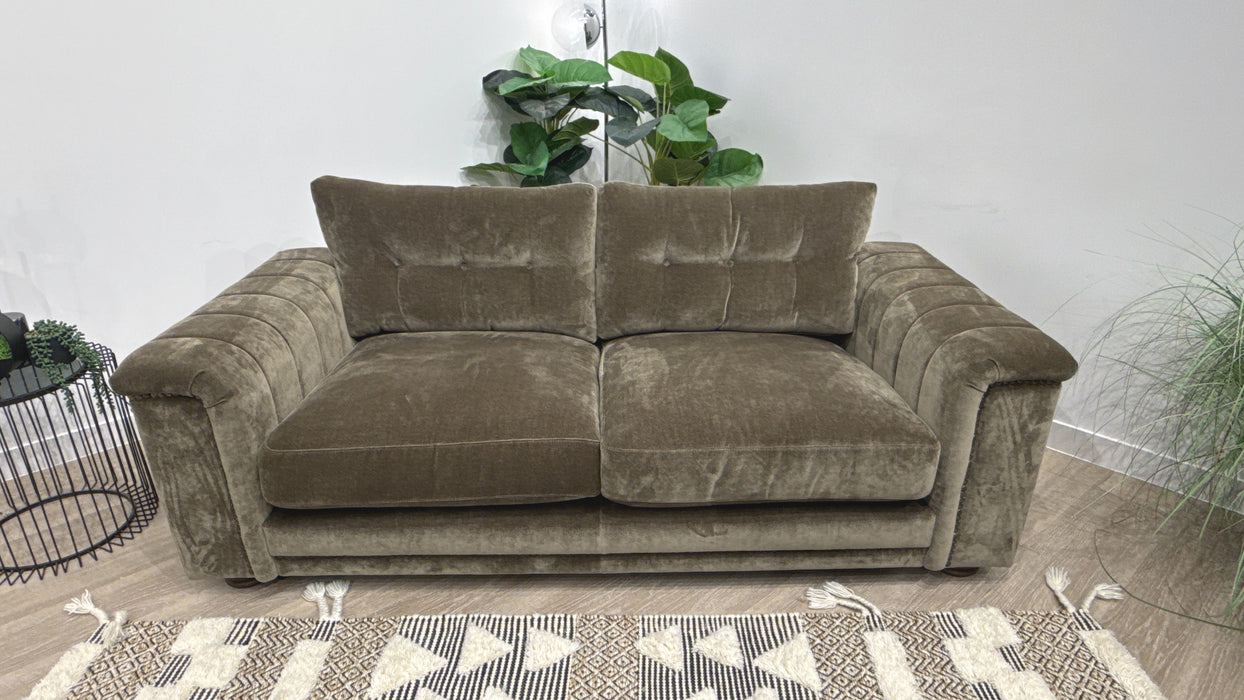 Sofology Regency Fabric 2 Seater Foam Seats with Studs in Fine Textured Chenille Bark Mix